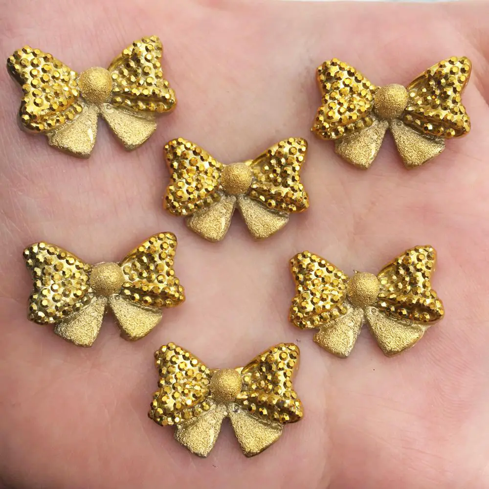 Новинка 150 шт. Блестящий милый бант из смолы с плоским основанием со стразами для