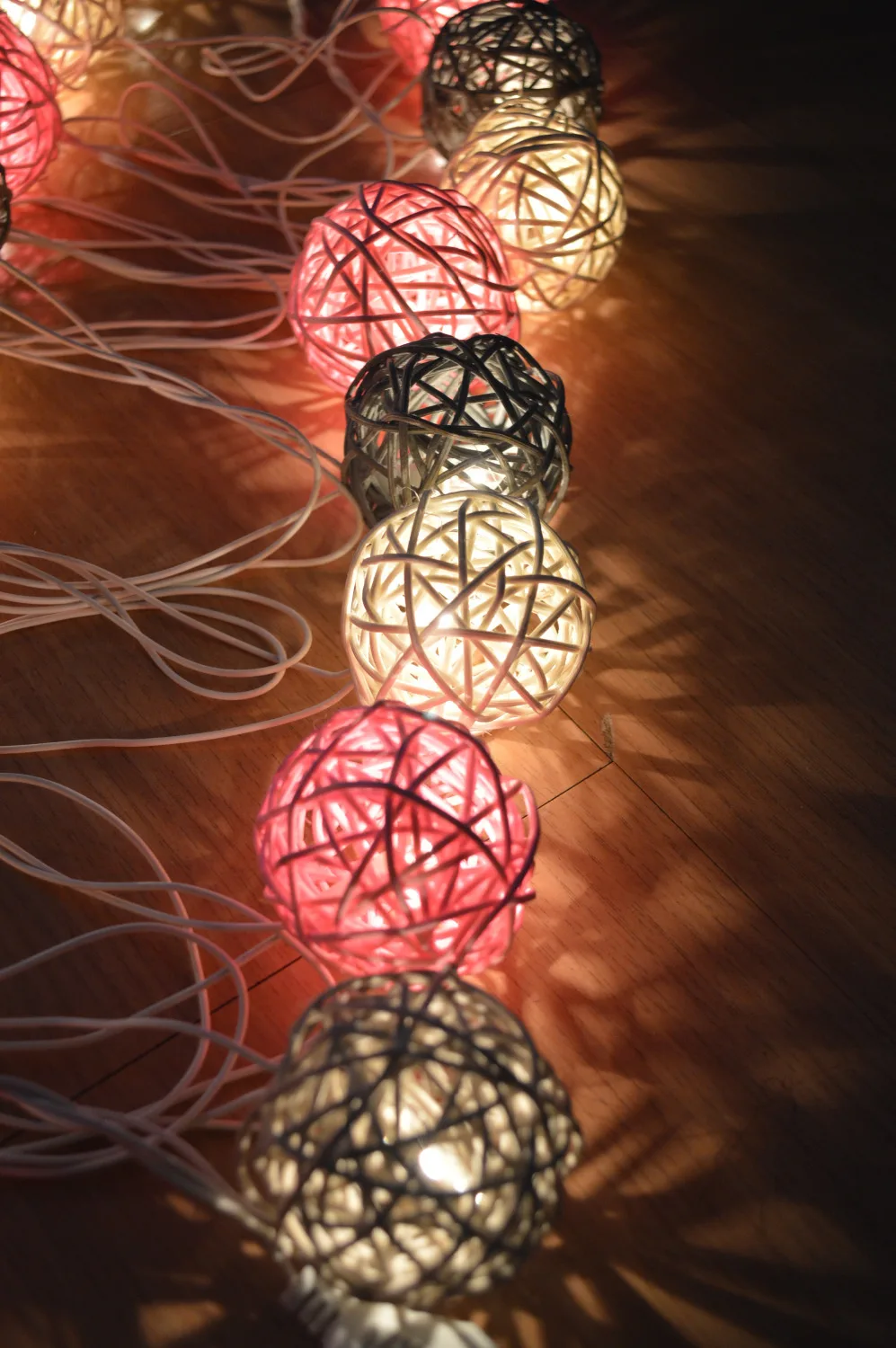 20pcs/set Vintage sweet Pastel Gray pink white mixed RattanBall Patio Party String Lights Fairy Wedding xmas valentine Decor | Лампы и