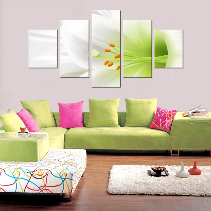 5 панель свежие белые стенная роспись с изображением лилии Искусство украшения