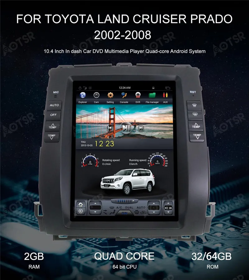 2 Din Tesla стиль 10,4 дюймов Android 9,0 автомобильный gps-навигация, dvd-плеер для Toyota Land Cruiser Prado 120 2002-2009/Lexus GX470