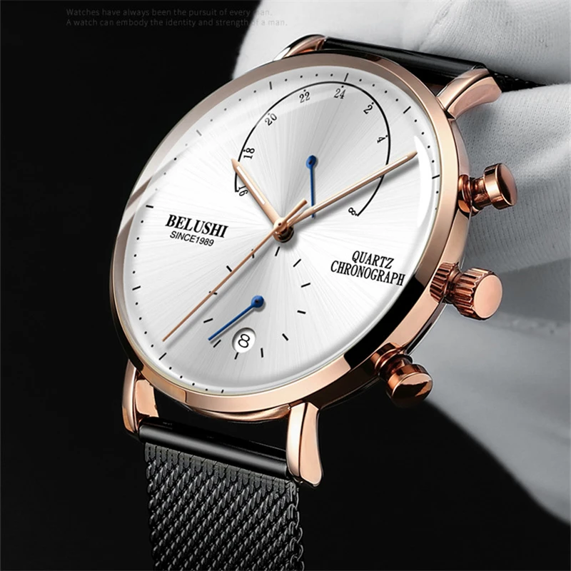 

Mens Waterproof Watches Leather Strap Slim Quartz Casual Business Mens Wrist Watch Top Brand Belushi Male Clock 2019 Fashion Hot