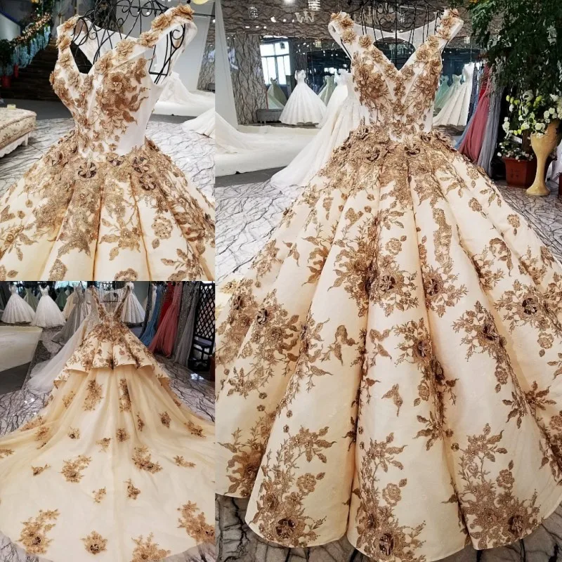 Восточное Новое дизайнерское бальное платье с v-образным вырезом на спине без рукавов золотого цвета шампанского свадебное платье со шлейфом