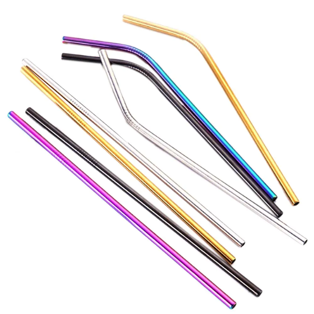 

8pcs/set Reusable Stainless Steel Straws Set Bent Straight Tea Fruit Juice Drinking Straw with Cleaner Brush For Mugs 20/30oz