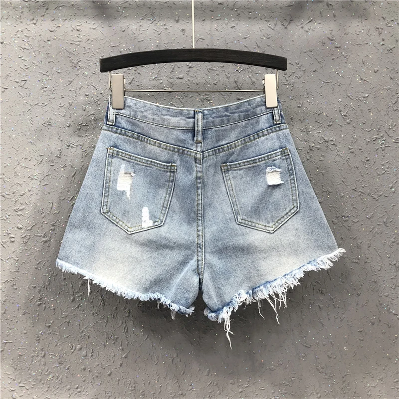 Летние модные женские рваные джинсовые шорты с вышивкой бисером цветами