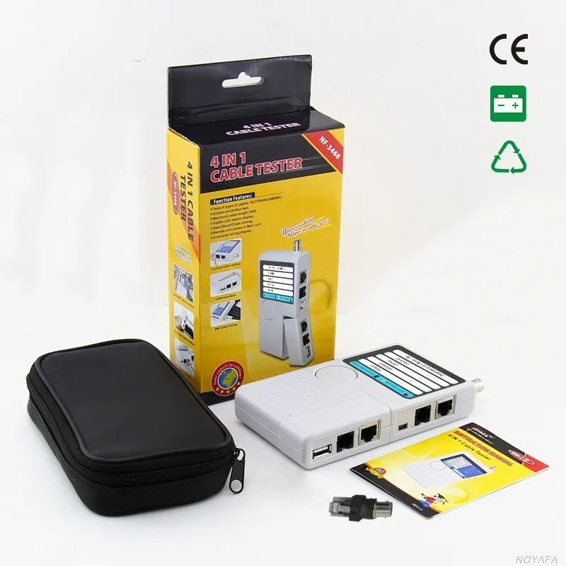 NOYAFA NF-3368 4-в-1 Тестер кабеля Ethernet Lan Кабельный тестер(тесты RJ45, RJ11, USB и BNC