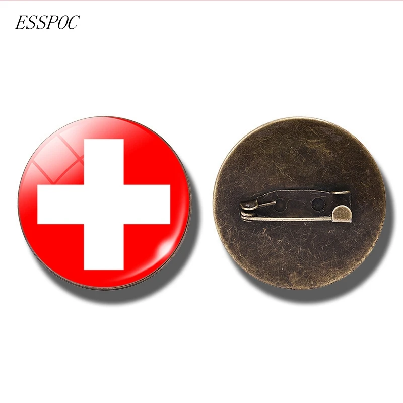 Switzerland Европейский Национальный флаг значок булавка Франция Италия Испания Польша Россия Ирландия голландская страна брошь в виде флага бижутерия со стеклянными кабошонами - Окраска металла: Switzerland
