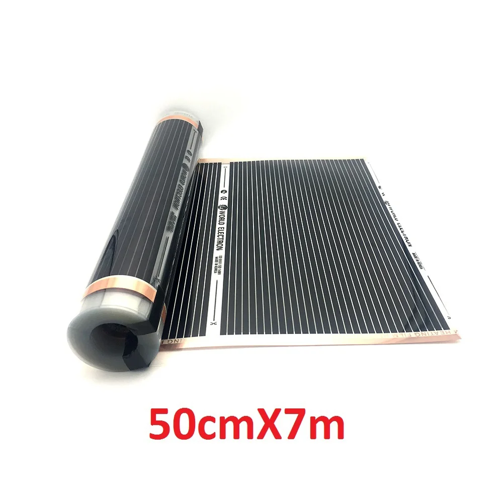 50cmX7m Все размеры 280 w/m2 инфракрасный AC220V углерода напольного отопления плёнки Энергосберегающие теплый коврик - Цвет: 50cmX7m