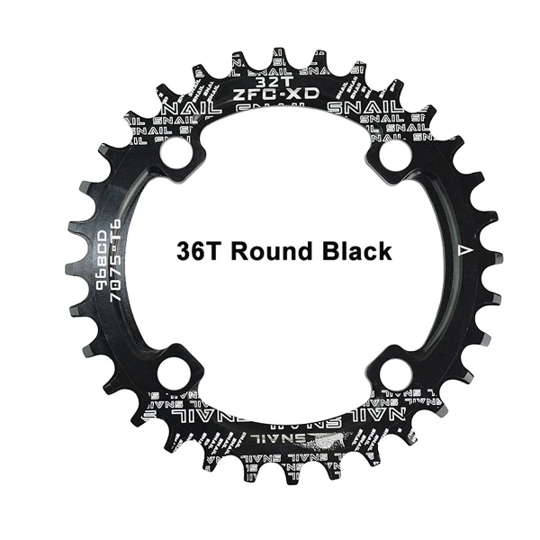 Round 36T Black Улитка 96BCD круглая овальная Звездочка узкая широкая 32 T/34 T/36 T велосипедная Звездочка A7075-T6 Сверхлегкая круглая шатунная пластина - Цвет: Round 36T Black