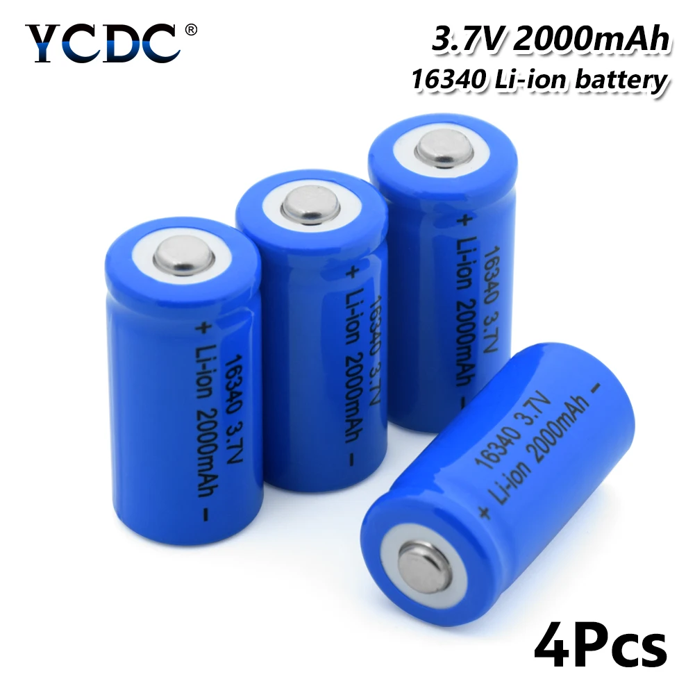4 Pcs Сменный фонарь светодиодный фонарик аккумуляторные батареи 16340 Li-Ion Li-Po литиевая батарея 2000mAh 3,7 V литий-ионный аккумулятор - Цвет: 4 Pcs