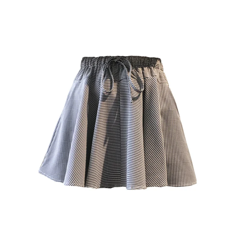 

2019 Summer Sweet Pleated Skirts Women Fresh Style High Waist Elastic Lace-up Anti-light Skirt Female Elegant Big Swing Skirt