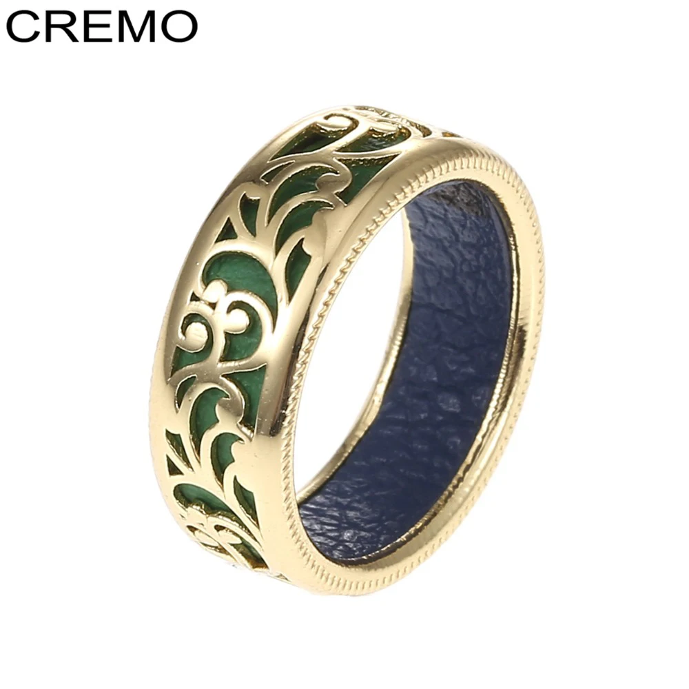 Женские кожаные кольца Cremo с резным цветочным узором золотистого цвета