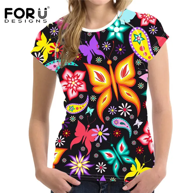 FORUDESIGNS/футболка с 3D принтом бабочки женская летняя Новинка футболки для девочек модная классная Женская симпатичная футболка с коротким рукавом топы - Цвет: 6693BV
