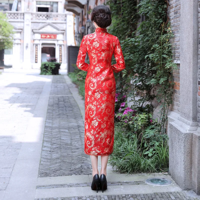 

Traditional Chinese Long Cheongsam Women Silk Satin Dress Red Ball Gown Sz S-2XL
