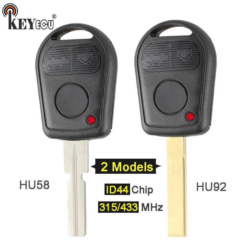 KEYECU Регулируемая частота 315/433MHz ID44 чип HU58/HU92 лезвие 3 кнопки дистанционного ключа
