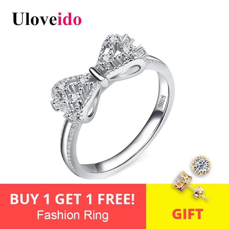 Uloveido, 925 пробы, серебро, циркон, бант из ленточки, бесконечность, кольцо для обещаний, кольца для женщин, свадебные ювелирные изделия, размер 5-10 Y383