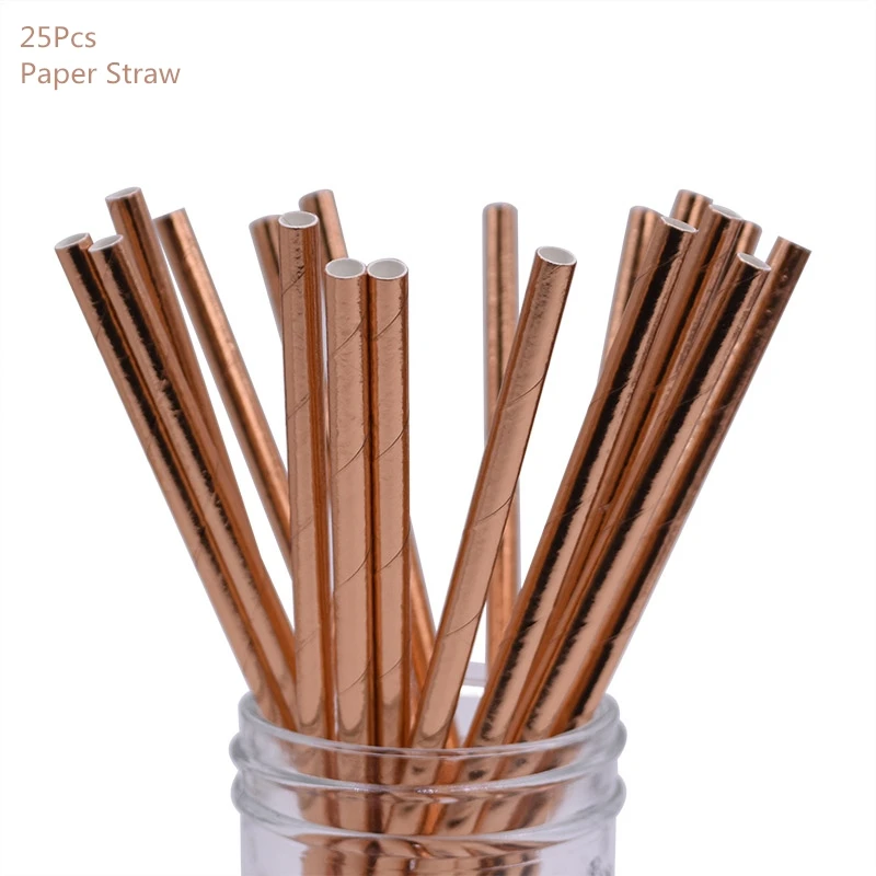 25pcs paper straw Розовые и золотые воздушные шары Свадебный декор для праздника вечерние сердце воздушный шар из фольги воздушные шары с днем рождения воздушный шар День рождения DIY Декор - Цвет: 25pcs paper straw
