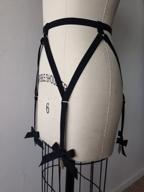 Красивый сексуальный черный пояс для подвязки с бантом Харадзюку Пастельная