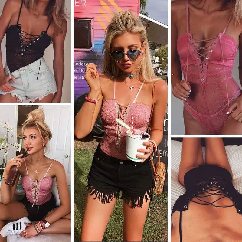 Сексуальный кружевной 2017 Модный женский клубный комбинезон с v образным вырезом