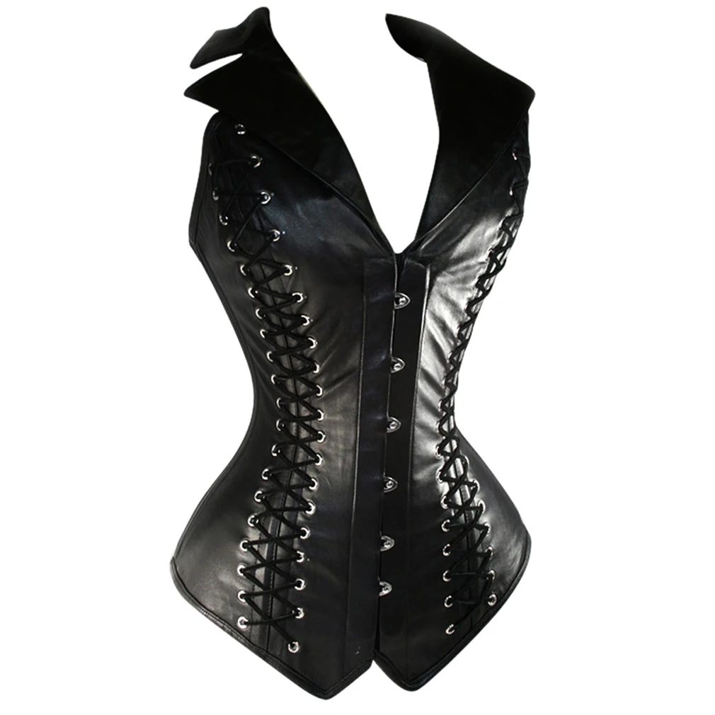 Женский корсет в стиле стимпанк готический из искусственной кожи со стальными