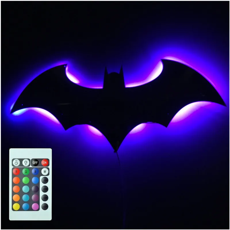 

USB 3D Bat 7 Color Mirror LED Remote Control Night Light Home Decoration Projection Wall Lamp Atmosphere Lamp Children's Gift