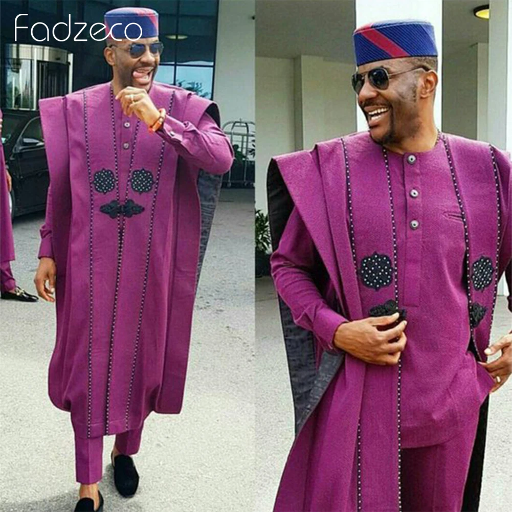 Африканские костюмы Fadzeco Agbada для мужчин топ Дашики рубашка брюки деловой