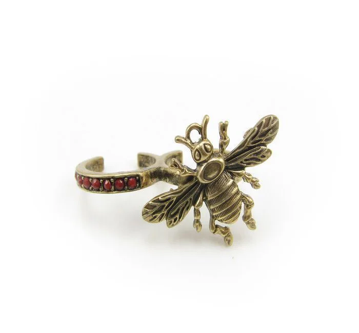 Fashion Vintage Bee Red Rhinestone Two Fingers Opening Ring R643 | Украшения и аксессуары