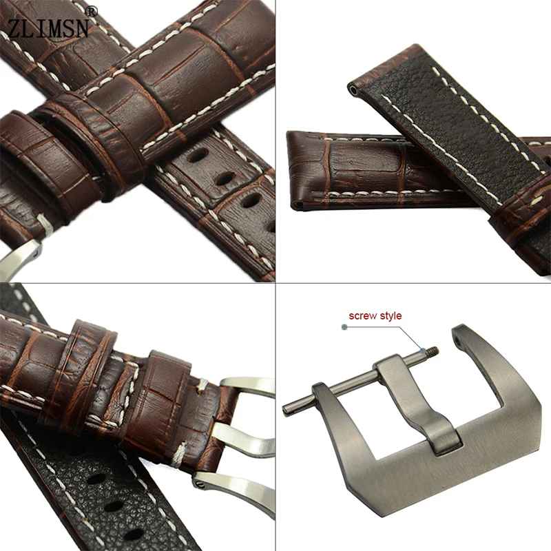 ZLIMSN New Fashion Watch Accessories Strap 22mm 24mm Pin Buckle genuine Leather Watch Band Strap For Panerai Watch