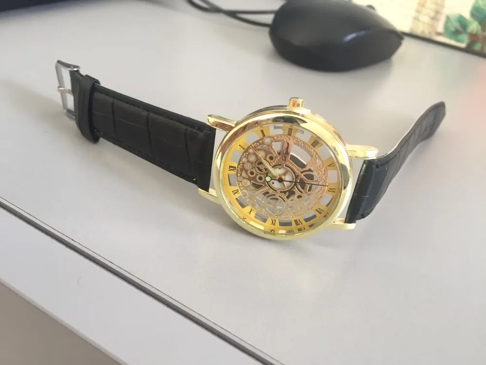 Высококачественные мужские кварцевые наручные часы с перфорацией деловые