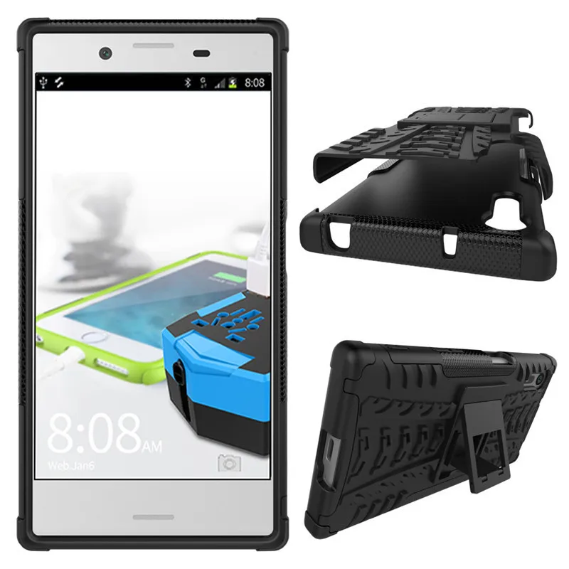 1 двухслойный противоударный чехол с откидной ножкой для телефона Sony Xperia XZ F8332 F8331