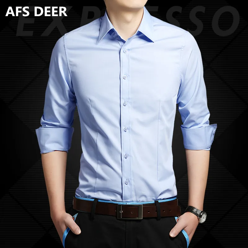 

High Quality 2016 New Korean Style Fashion Pure Color Basic Shirt Male Slim Fit Solid Long Sleeve Men Shirts 7Colors M-4XL