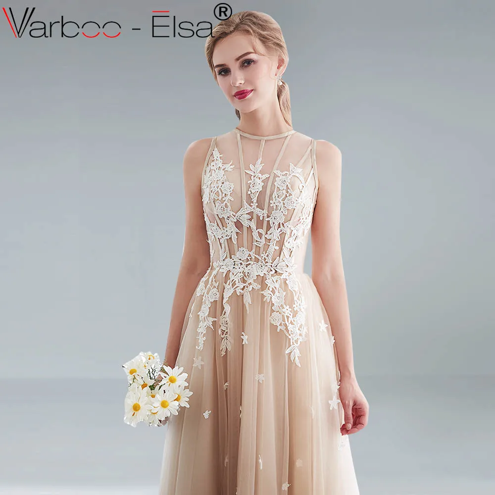 VARBOO_ELSA сексуальные фатиновые Длинные вечерние платья цвета шампанского 2018 с