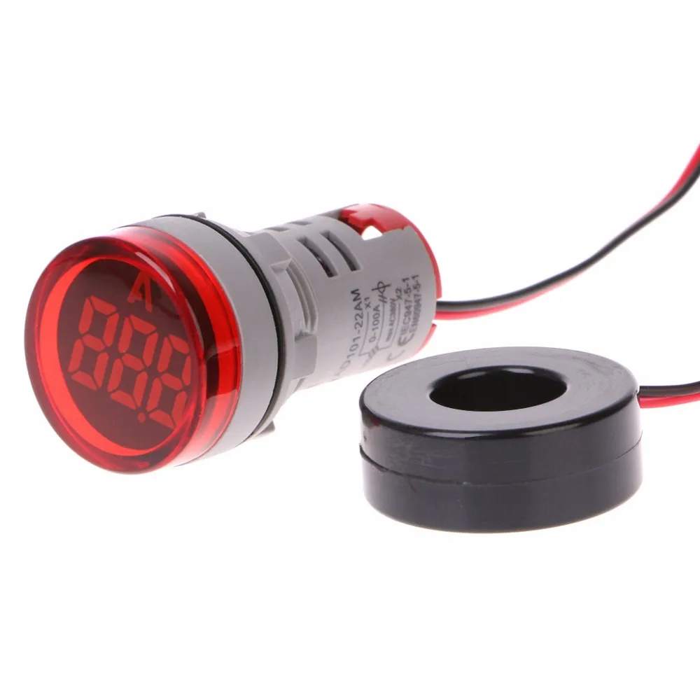 

AC 220V 22mm Digital Ammeter 0-100A Current Monitor Meter Signal Lamp Amperemeter