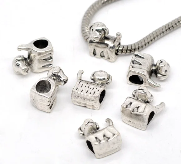 Серебряные украшения doreenbeads Dog/Doggie Charm Beads европейские Шарм 13x12 мм 20 шт.