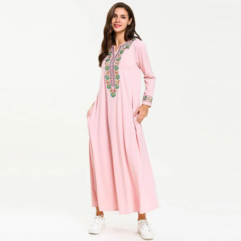 Женское мусульманское платье макси с цветочным принтом Abayas свободное длинным