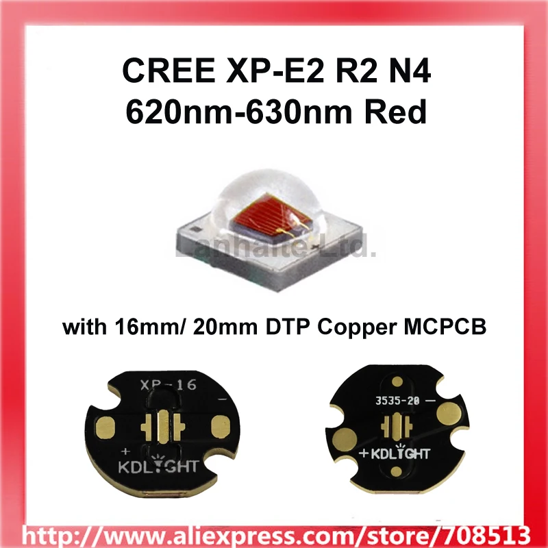 Cree XP E2 R2 N4 620nm красный светодиодный излучатель с 16 мм/20 мм медной печатной платой (1