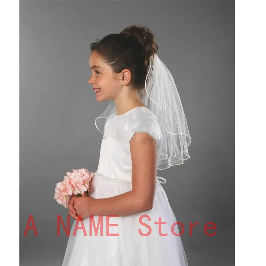 Короткая детская Фата для причастия девочек двухслойная с расческой кромкой