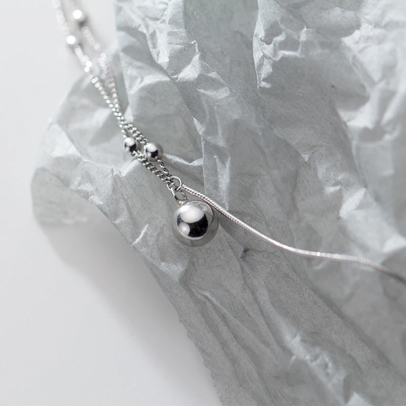 Браслет из серебра 925 пробы с полированными бусинами двухслойная цепь панцирного