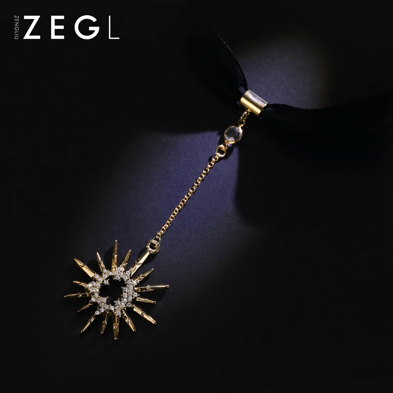Женское колье чокер ZEGL черная бархатная цепочка для ключицы простой короткий
