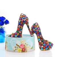 new multicolor crystal womens wedding shoes real leather bride high heels party dress pumps high shoes fashion platform shoes