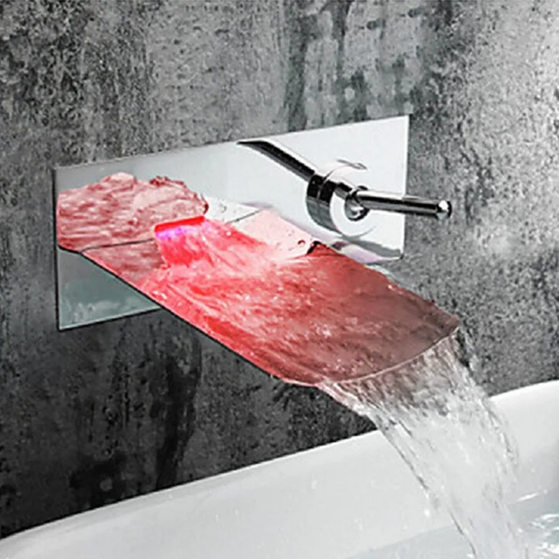

Free shipping Inwall mounted LED bathroom faucet with single handle LED basin sink faucet of brass bathroom basin sink faucet