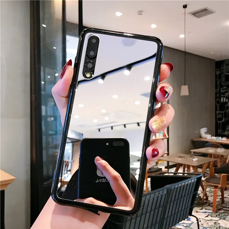 Черный Силиконовые зеркало для макияжа чехол для huawei P30 P20 mate 20 Y5 Y6 Pro Y9 Nova 3 3i чехол на honor 9 10 lite 7A 7C 8A 8X 8C крышка - Цвет: Черный
