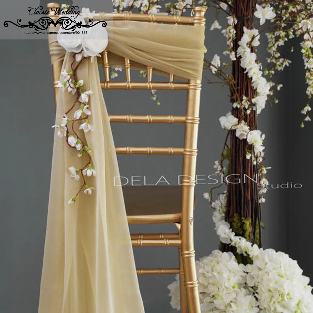 100 шт элегантность Красочные шифон стул створки Chiavari стул створки чехол со стразами пряжка на природе украшения