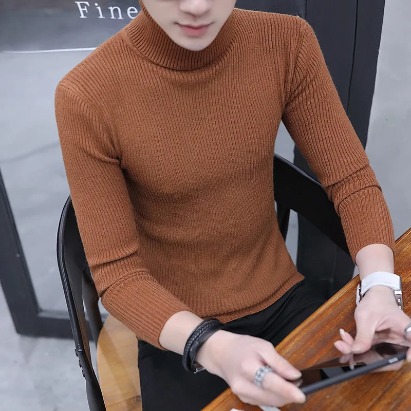 Мужская однотонная водолазка с длинными рукавами Классический Простой пуловер