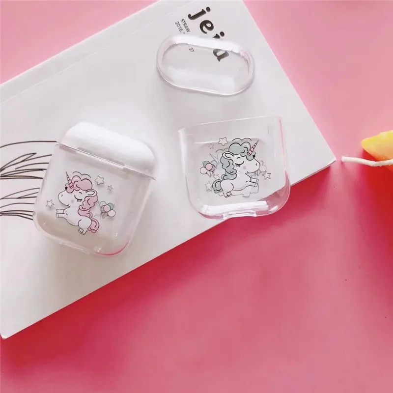 Прозрачный беспроводной чехол для наушников Airpods с милым мультяшным единорогом