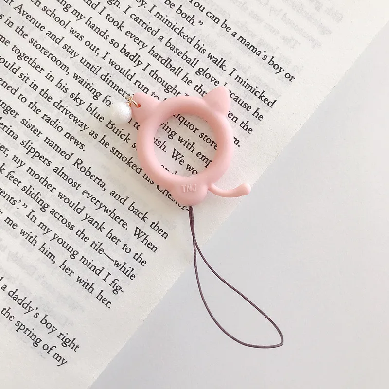Cute cat pearl Universal Mobile Phone Ring Finger Strap Charm Lanyard Silicone Macaron Kwaii Loop Phone Unique Soft For IPhone