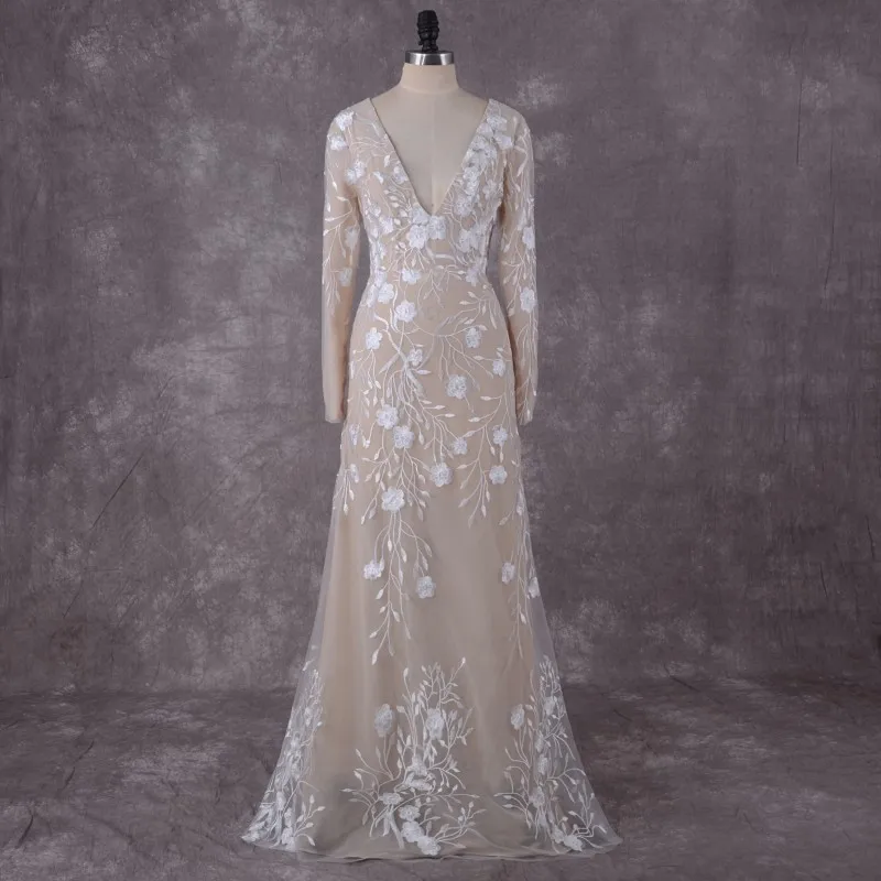 Винтажное кружевное свадебное платье русалки с длинным рукавом 2018 LORIE Robe