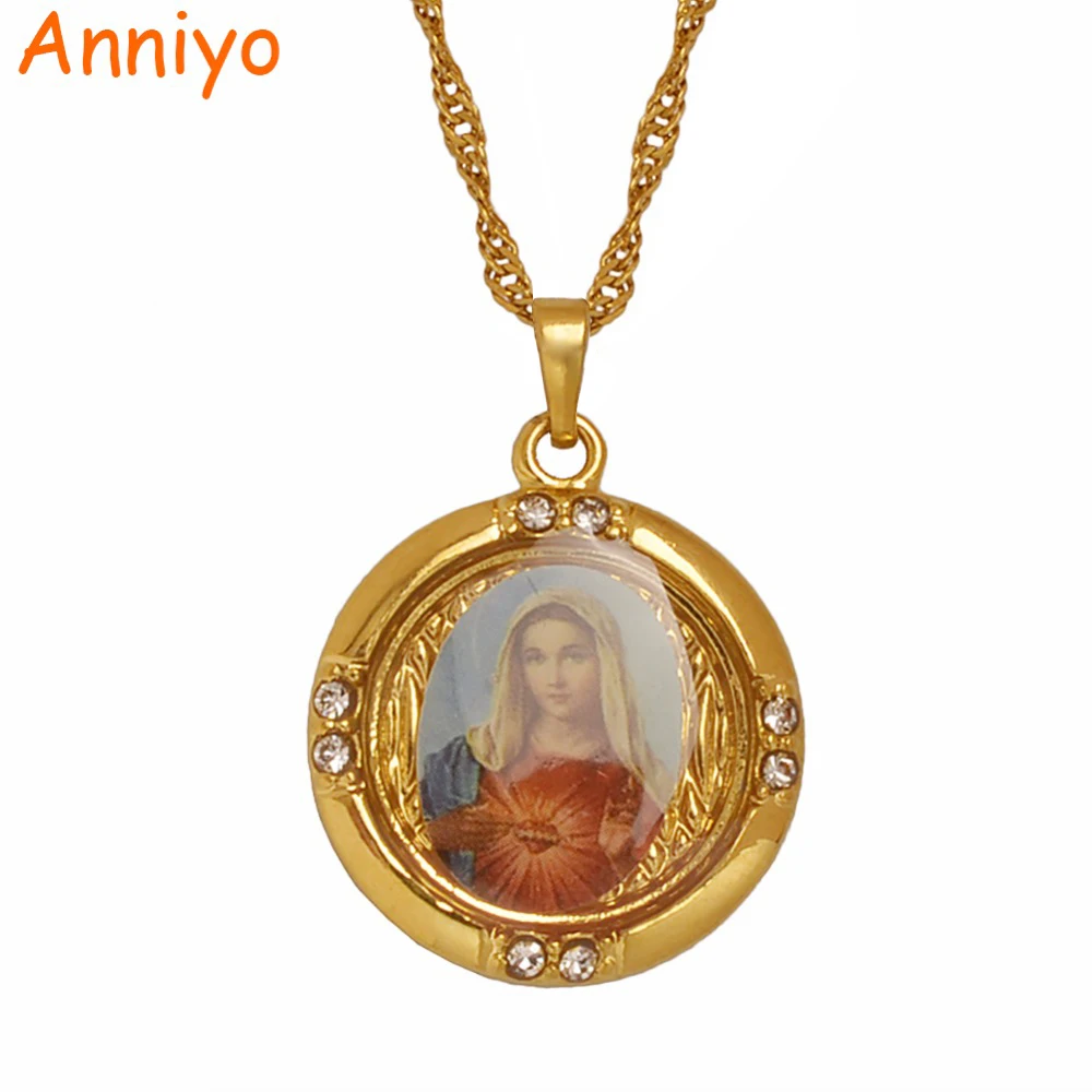 Anniyo Оптовая счастливая Золотая эмаль Благородная Дева Мария Кулон Ожерелья