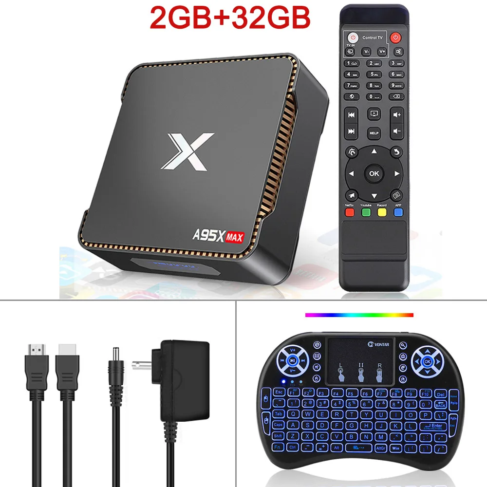Запись видео Android 8,1 tv Box 4 ГБ ОЗУ 64 Гб четырехъядерный процессор Amlogic S905X2 двойной Wifi BT4.2 1000M H.265 4K 60pfs A95X MAX X2 - Цвет: 2G32G I8 keyboard