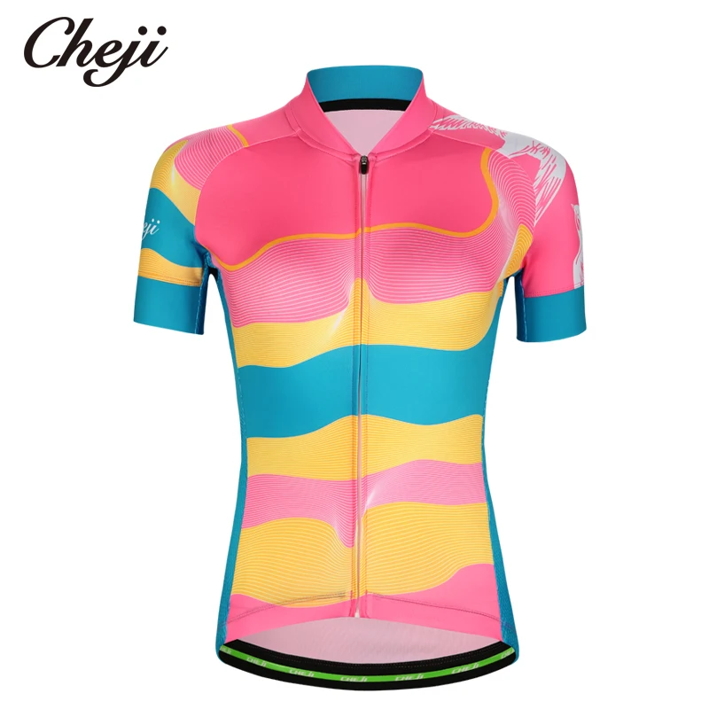CHEJI Женская велосипедная майка с коротким рукавом яркий цвет розовый синий