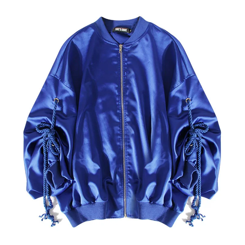 2018 Runway Brand Designer Black Blue Bomber Jacket Women Streetwear Basic Coats belted Casual Jackets Outwear Feminina h805 | Женская